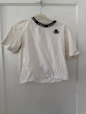 Kappa White Cropped Tee with Black Logo Collar